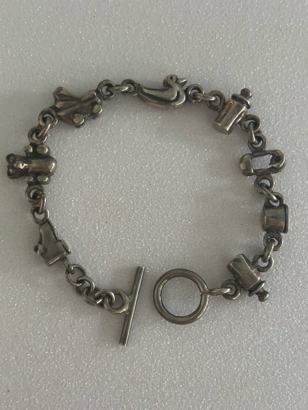 Vintage Sterling Silver Baby Themed Bracelet with Toggle Clasp